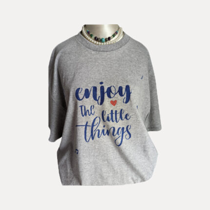 Enjoy little things t-shirt with blue text